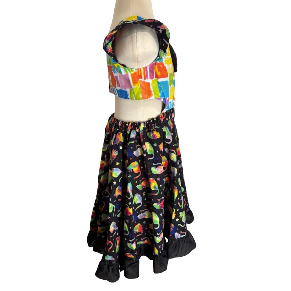 Custom Colorful Kitty Cat Artsy Patterned Dress for Kids w Cutouts Size XS-Small - Picture 3 of 7